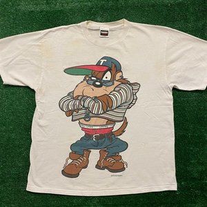 Vintage 90s Looney Tunes Taz T-Shirt Single Stitch White XL Cartoon Streetwear